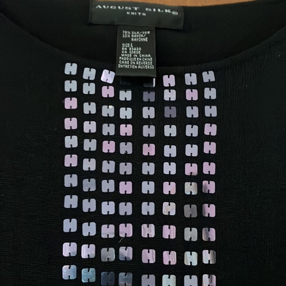 NWOT Beautiful August Silk Sequined Top, size L - Picture 2 of 3